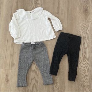 Pre Owned Set of Zara Girls Top & Leggings Sz 12-18 Mths